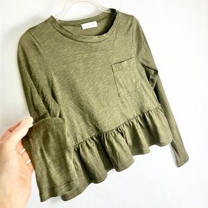 EMORY PARK | 🪖Dark Army Green Ruffled Long-Sleeved Cropped Shirt Top w/Pocket